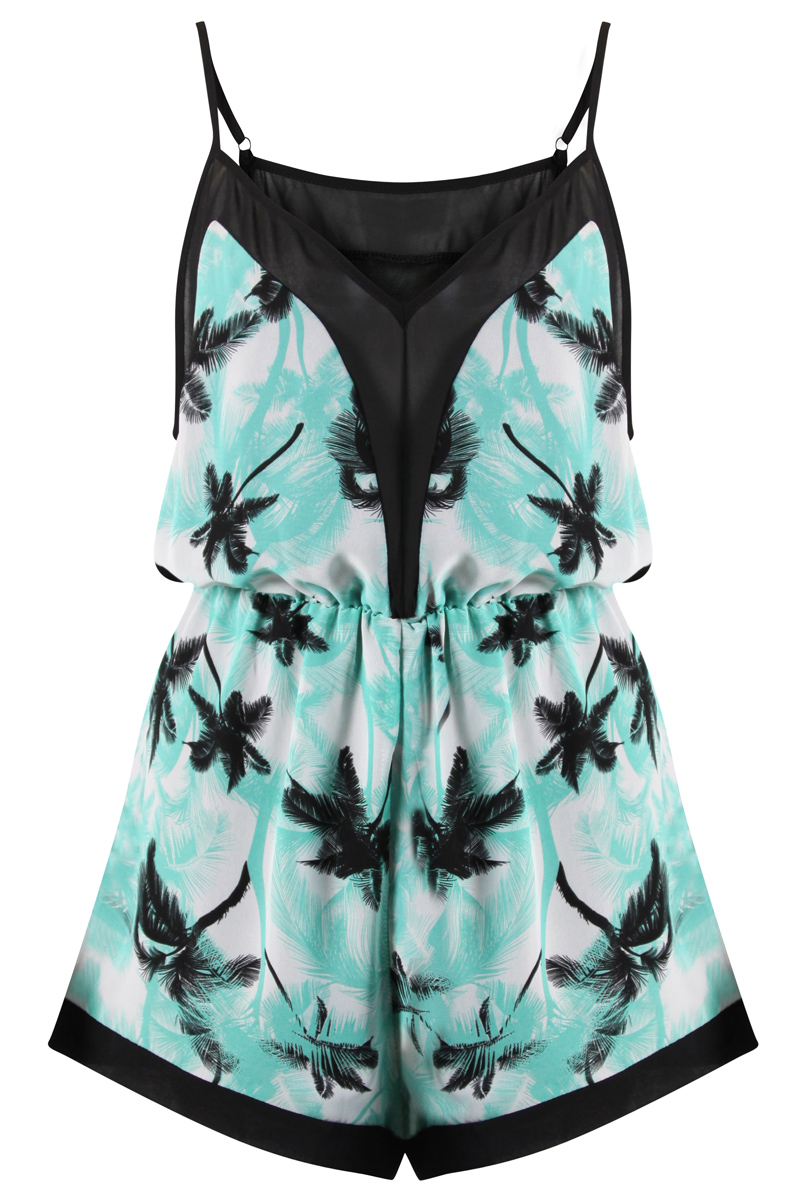 Mint Black Palm Tree Print Playsuit Preview